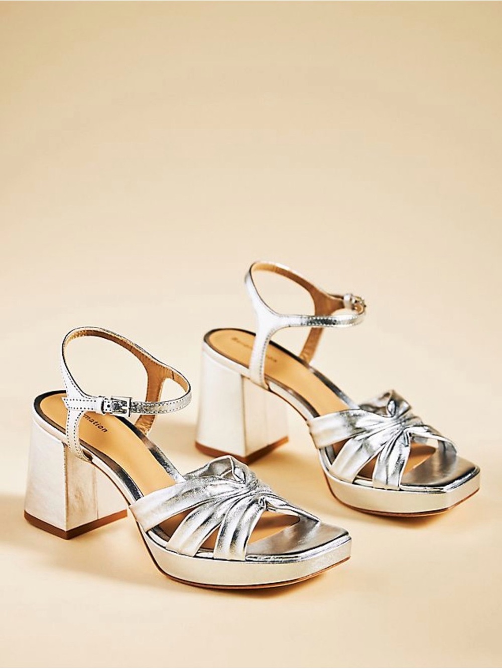 Reformation Maize Metallic Silver Leather Platform Heels Size 9